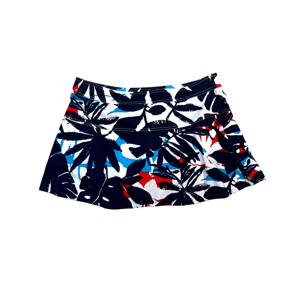 Chaps Sport Womens Size 14 Skort Tropical Leaf Print Navy Blue White Activewear